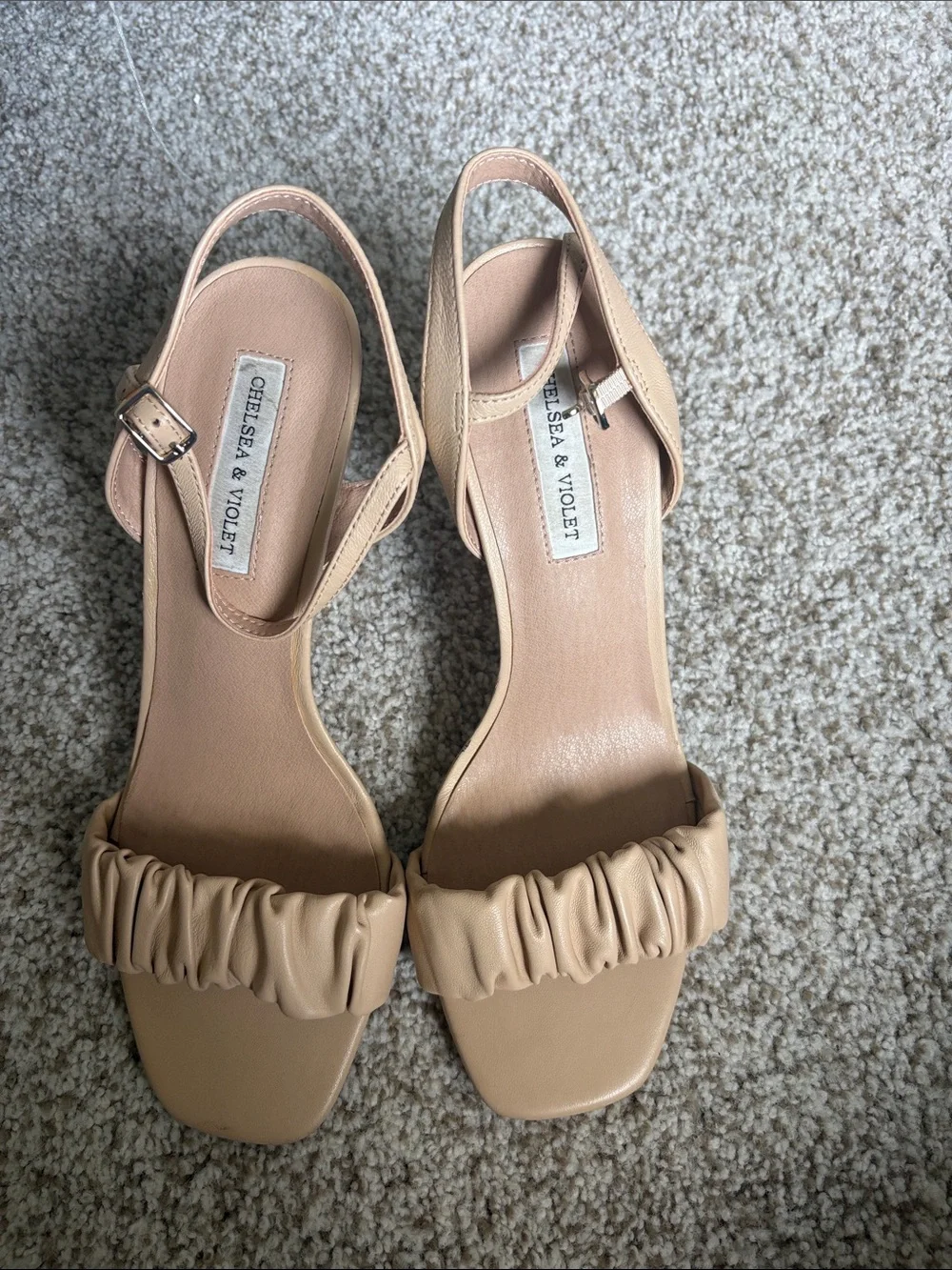 Chelsea & Violet Beige Ruched Slingback Block Heels
